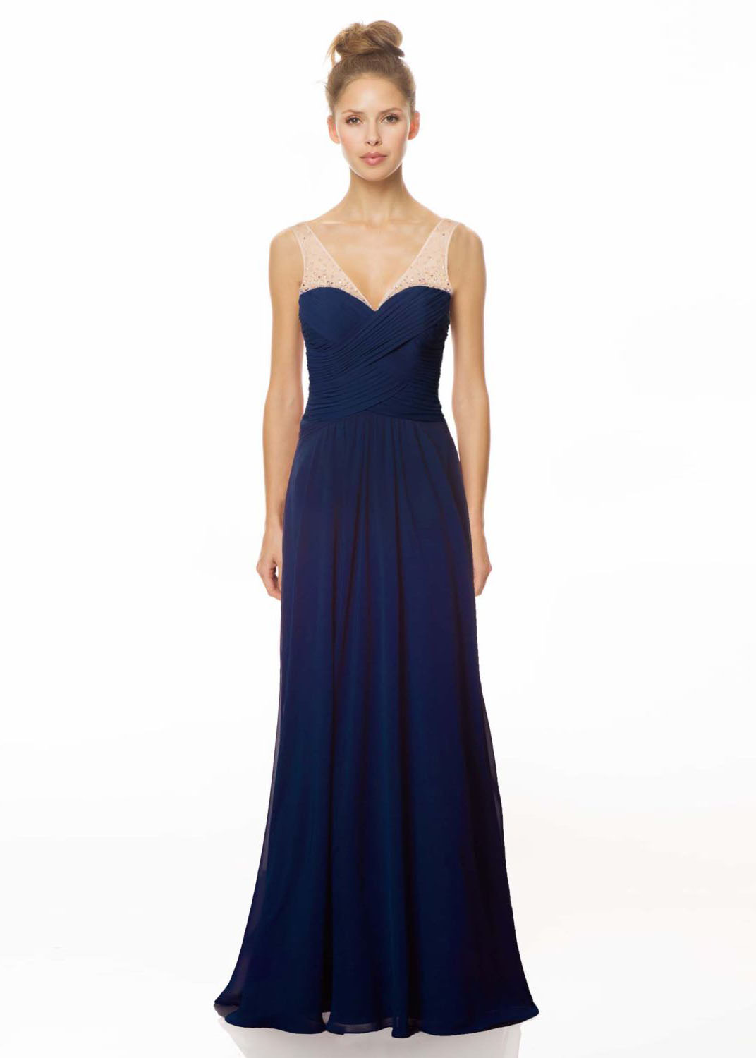 Simple V-neck Beaded Chiffon Dress Blue